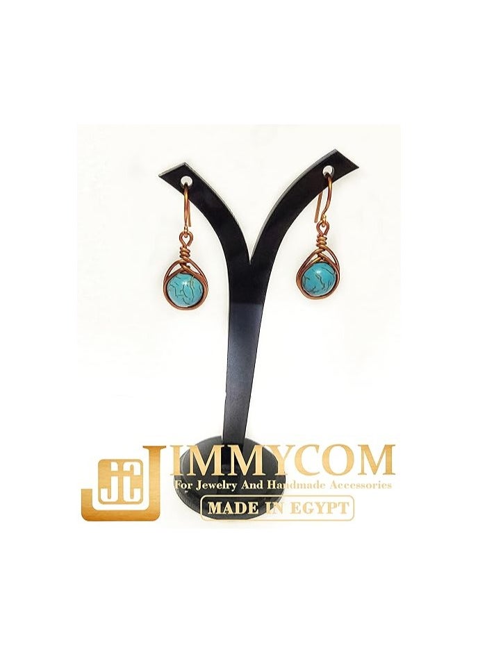JC jimmycom earrings , plated Copper and Stones Short Dangle Drop Earrings,Women earrings, earrings for women,earrings,earrings set unique,accessories,plated copper earrings (Turquoise-Light blue)  - Image 2
