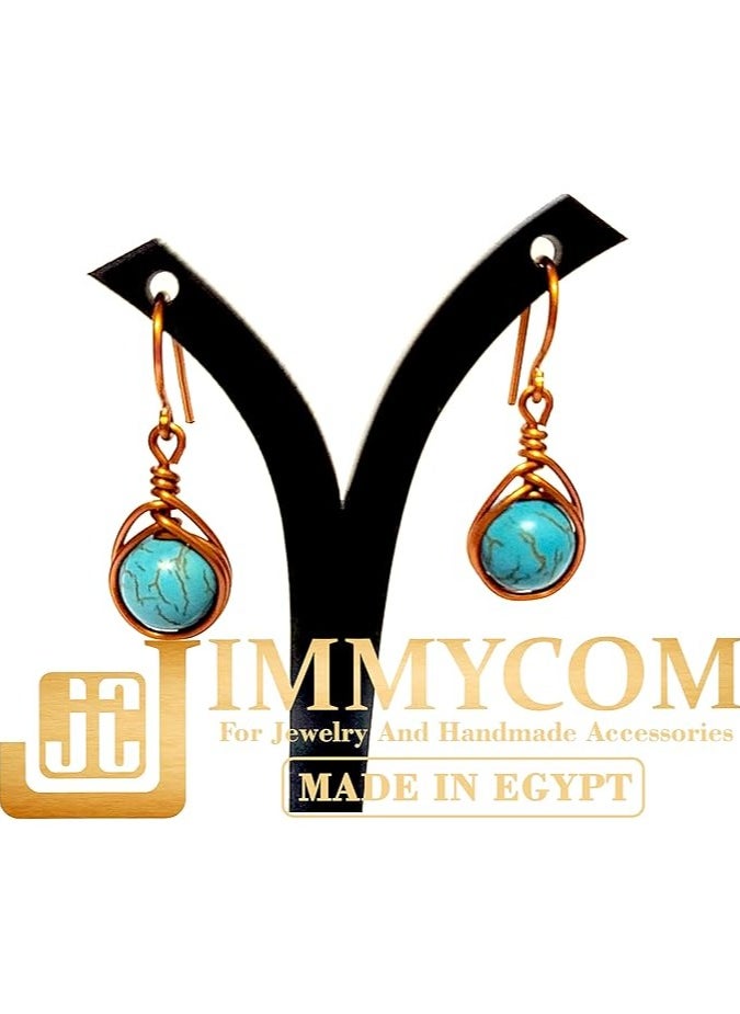 JC jimmycom earrings , plated Copper and Stones Short Dangle Drop Earrings,Women earrings, earrings for women,earrings,earrings set unique,accessories,plated copper earrings (Turquoise-Light blue)  - Image 3