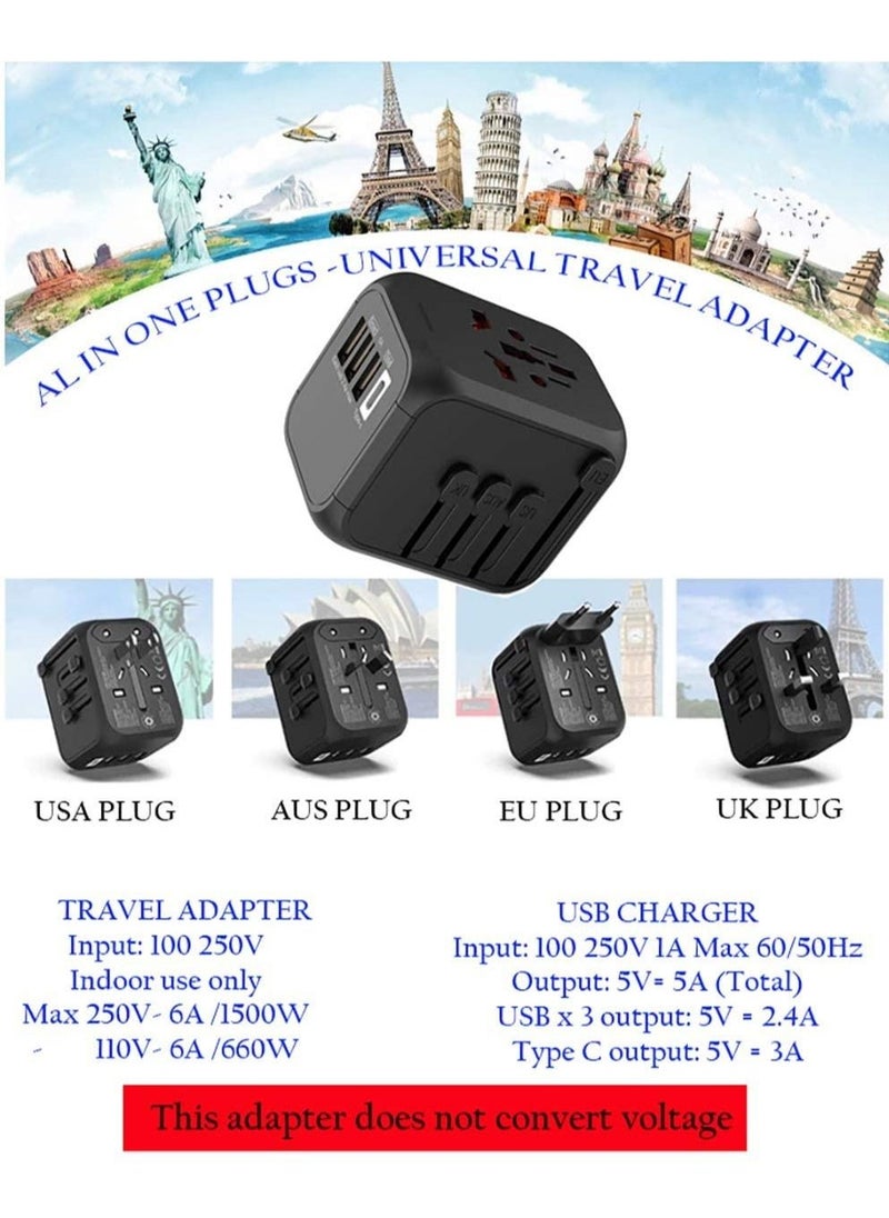 Arabest Universal Travel Power Adapter,100-250V 5A International Wall Charger,  4 USB Ports Adapter Plug, Worldwide AC Outlet Plugs Adapters for Europe, UK, US, AU, Asia  - Image 5