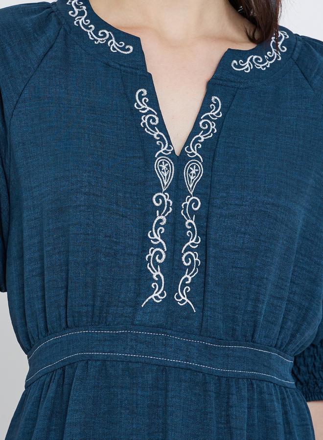 Take Two Embroidered Puff Sleeve Tiered Midi Dress - Image 4