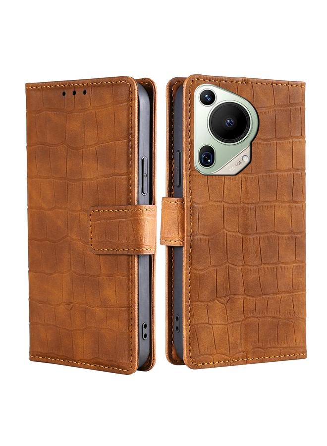 Green Tiger For Huawei Pura 70 Ultra 5G Skin Feel Crocodile Magnetic Clasp Leather Phone Case(Brown)