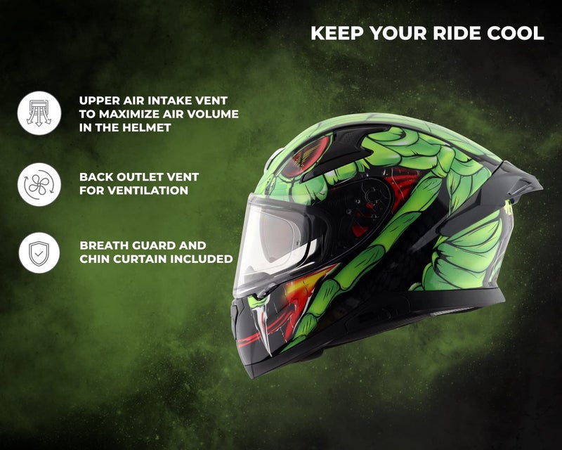 Axor Apex Venomous ISI ECE DOT Certified Full Face Dual Visor Helmet for Men and Women with Pinlock Fitted Outer Clear Visor and Inner Smoke Sun Visor Black Neon Green(XL) - Image 3