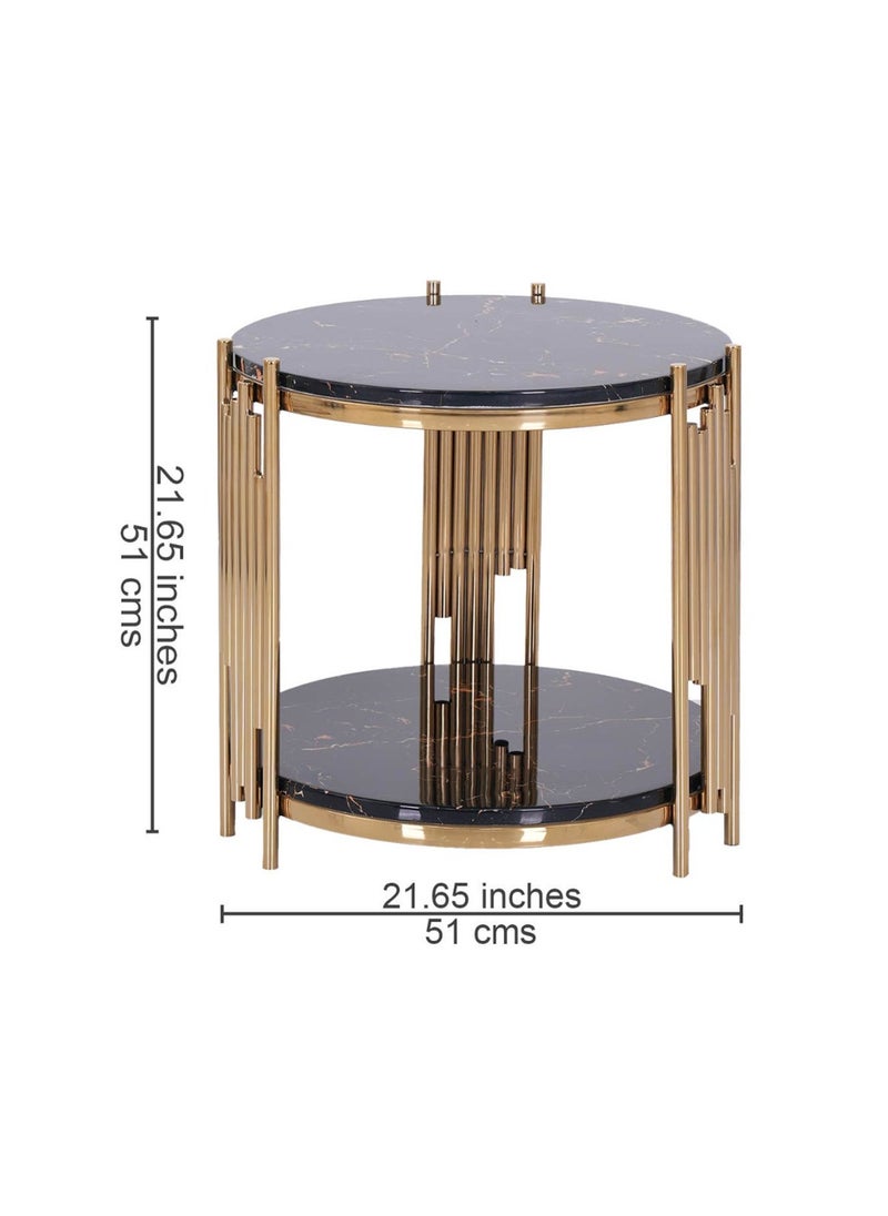 ROYALOAK Royaloak Fransco Side Table | Stainless Steel and Paper Marble | Glossy Golden Finish | Multipurpose Table | Durable And Long Lasting | Compact Table | Side Table for Living Room 