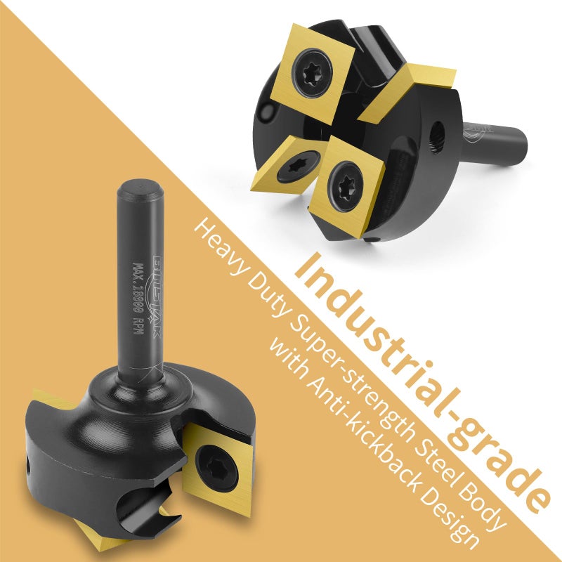 BINSTAK CNC Spoilboard Surfacing Router Bit 2+2 Inserts, 1/4" Shank, Extra Large 1-3/8" Cutting Dia. Carbide Slab Flattening Router Bits Wood Planing Planer Bit with Long Life TiN Coating - Image 5