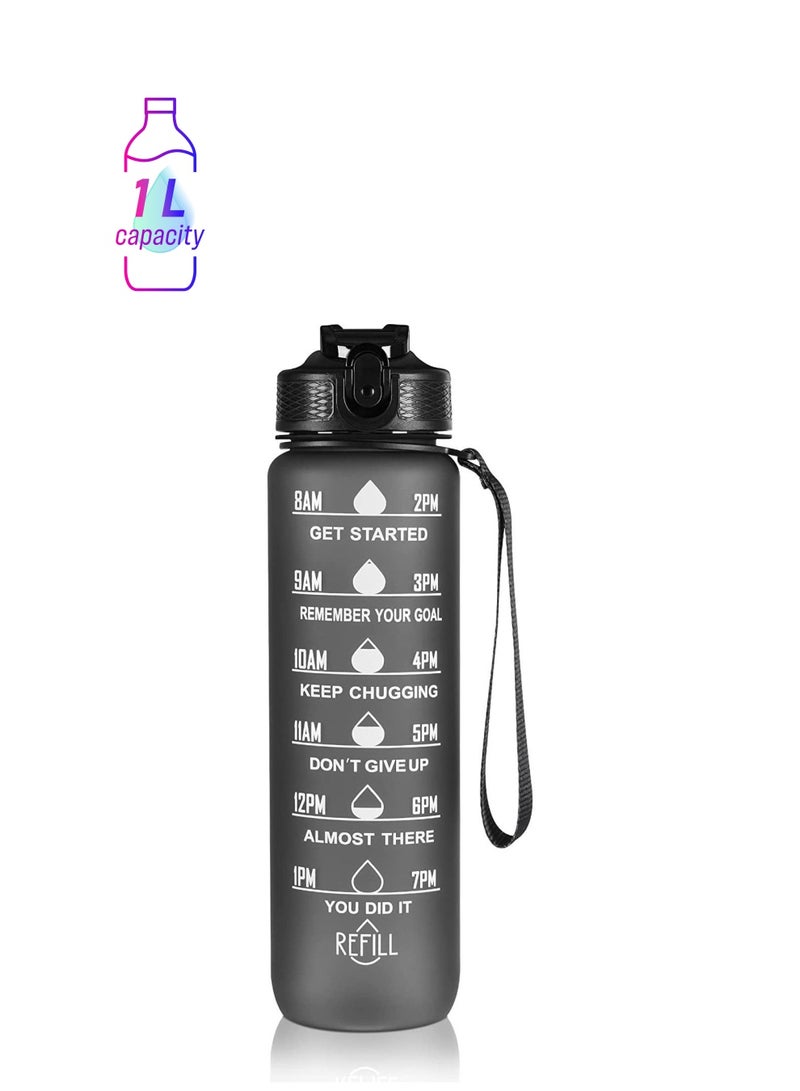 Y&D 1L Water Bottle For Kids And Adults, Portable Leakproof Drinking Bottles With Motivational Time Marker, BPA Free Jug School Fitness Outdoor Gym Sports. (Black) - Image 1