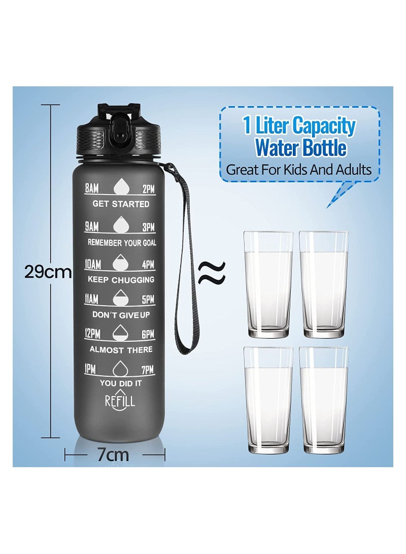 Y&D 1L Water Bottle For Kids And Adults, Portable Leakproof Drinking Bottles With Motivational Time Marker, BPA Free Jug School Fitness Outdoor Gym Sports. (Black) - Image 3