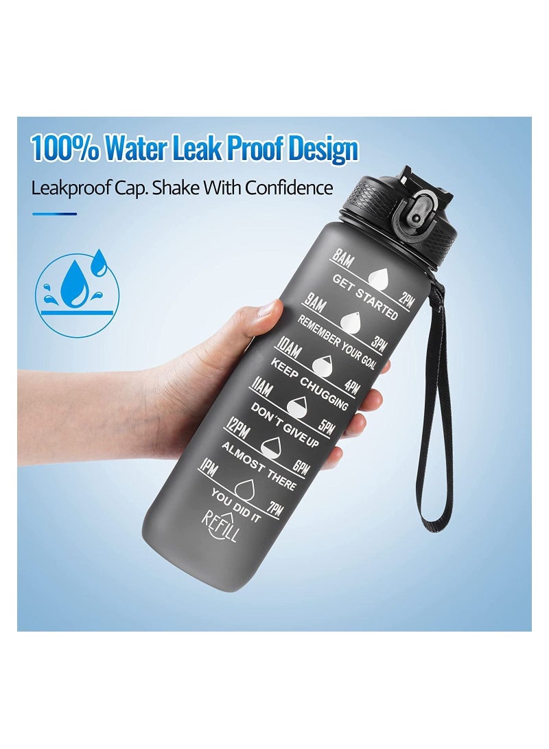 Y&D 1L Water Bottle For Kids And Adults, Portable Leakproof Drinking Bottles With Motivational Time Marker, BPA Free Jug School Fitness Outdoor Gym Sports. (Black) - Image 2
