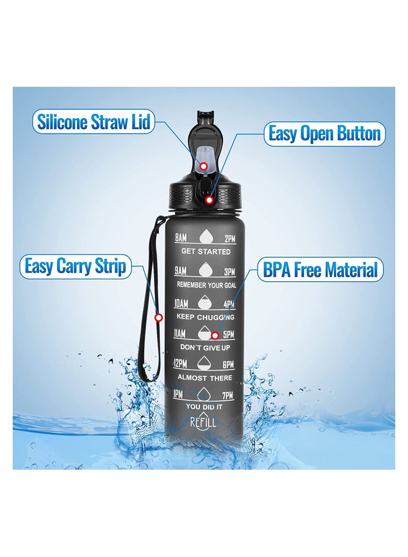 Y&D 1L Water Bottle For Kids And Adults, Portable Leakproof Drinking Bottles With Motivational Time Marker, BPA Free Jug School Fitness Outdoor Gym Sports. (Black) - Image 4