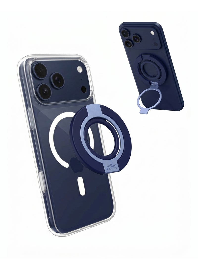 Brave MagSafe 3-in-1 Magnetic Phone Grip | Finger Strap, Anti-Drop Ring Holder & Kickstand | Strong Dual-Sided Silicone, Removable Magnetic Phone Stand, Wireless Charging Compatible | Secure Hand Grip & Hands-Free Viewing for iPhone 17/16/15/14/13/12 Series, Samsung Galaxy S26/S25/S24/S23/S22 & Android Smartphones | Blue - Image 1