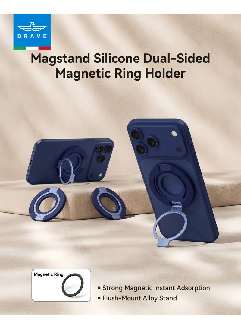 Brave MagSafe 3-in-1 Magnetic Phone Grip | Finger Strap, Anti-Drop Ring Holder & Kickstand | Strong Dual-Sided Silicone, Removable Magnetic Phone Stand, Wireless Charging Compatible | Secure Hand Grip & Hands-Free Viewing for iPhone 17/16/15/14/13/12 Series, Samsung Galaxy S26/S25/S24/S23/S22 & Android Smartphones | Blue - Image 2