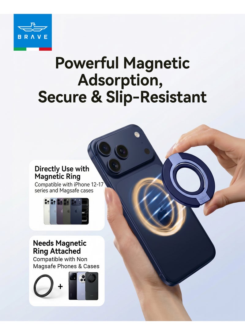 Brave MagSafe 3-in-1 Magnetic Phone Grip | Finger Strap, Anti-Drop Ring Holder & Kickstand | Strong Dual-Sided Silicone, Removable Magnetic Phone Stand, Wireless Charging Compatible | Secure Hand Grip & Hands-Free Viewing for iPhone 17/16/15/14/13/12 Series, Samsung Galaxy S26/S25/S24/S23/S22 & Android Smartphones | Blue - Image 5