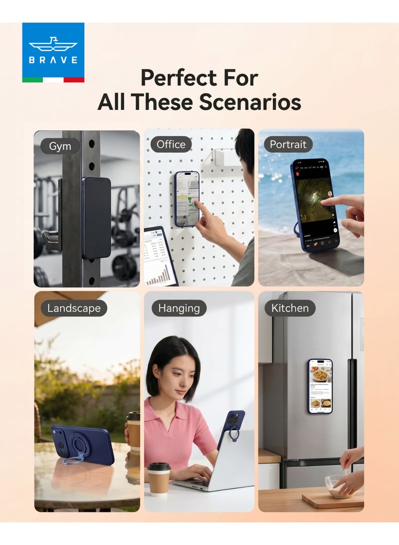 Brave MagSafe 3-in-1 Magnetic Phone Grip | Finger Strap, Anti-Drop Ring Holder & Kickstand | Strong Dual-Sided Silicone, Removable Magnetic Phone Stand, Wireless Charging Compatible | Secure Hand Grip & Hands-Free Viewing for iPhone 17/16/15/14/13/12 Series, Samsung Galaxy S26/S25/S24/S23/S22 & Android Smartphones | Blue - Image 3