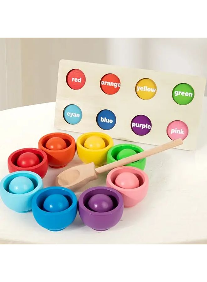 Wooden Educational Toy Color Sorting Fine Motor Skills Training Eight Colored Balls And Cups Christmas Gift - Image 1