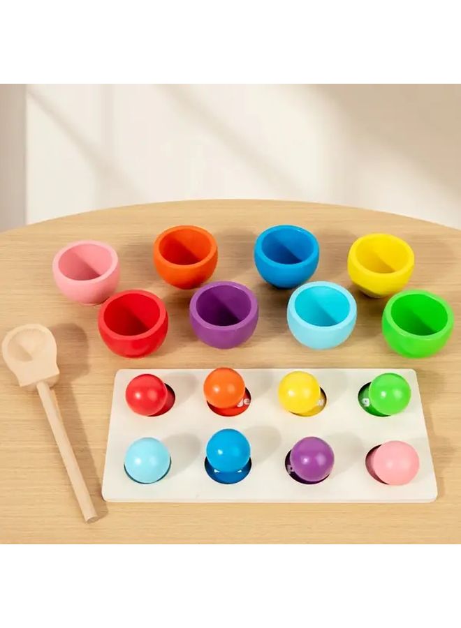 Wooden Educational Toy Color Sorting Fine Motor Skills Training Eight Colored Balls And Cups Christmas Gift - Image 5