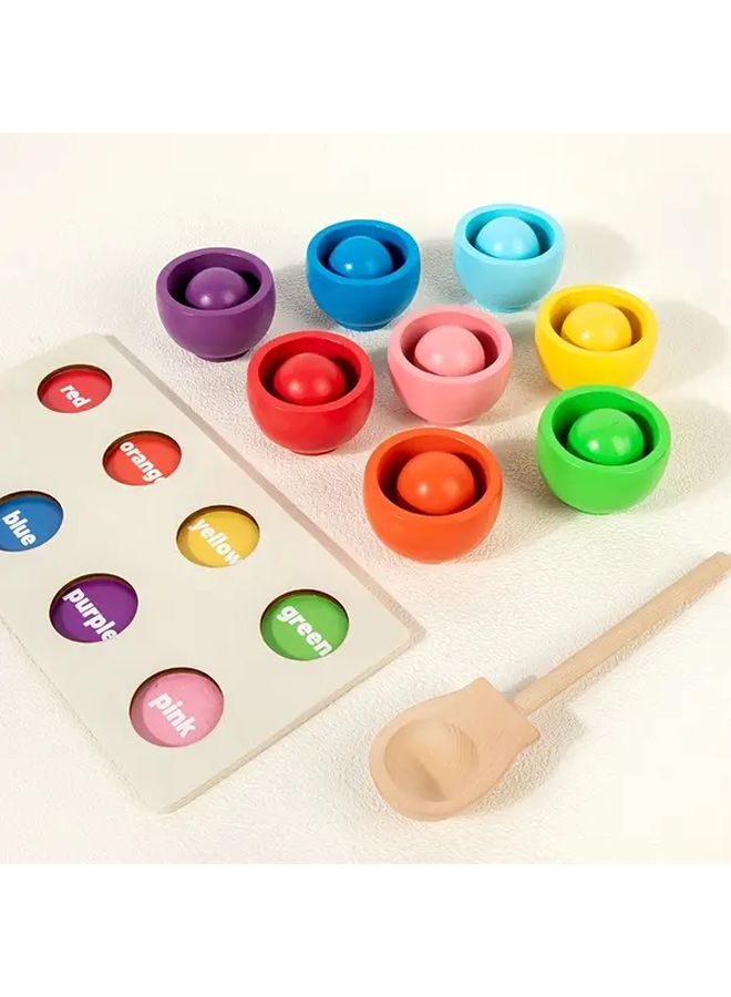 Wooden Educational Toy Color Sorting Fine Motor Skills Training Eight Colored Balls And Cups Christmas Gift - Image 3