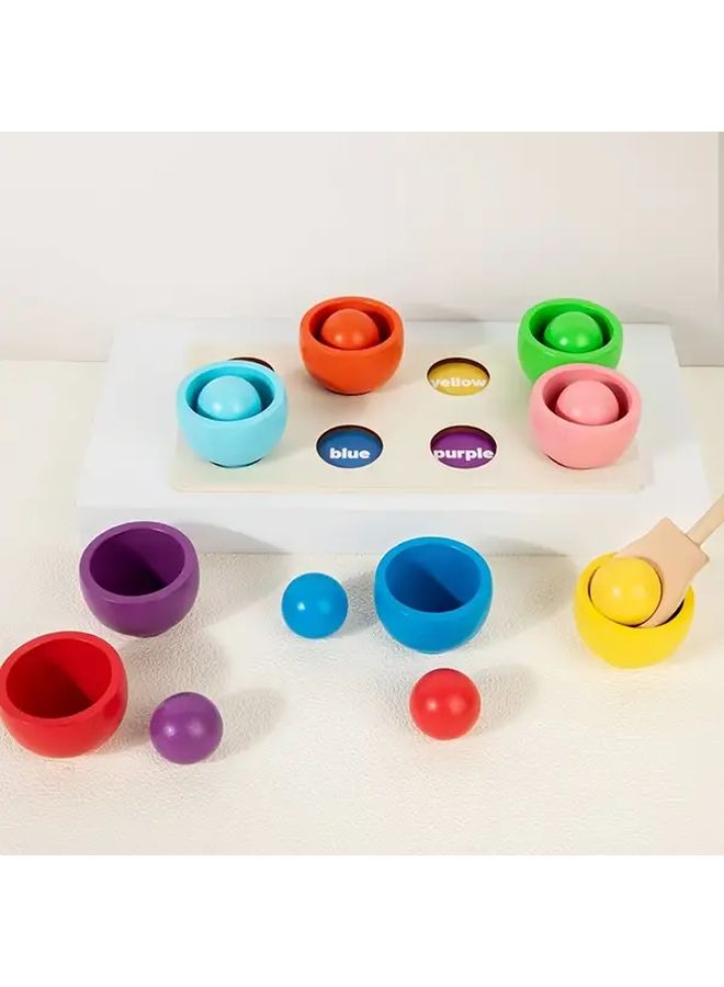 Wooden Educational Toy Color Sorting Fine Motor Skills Training Eight Colored Balls And Cups Christmas Gift - Image 4
