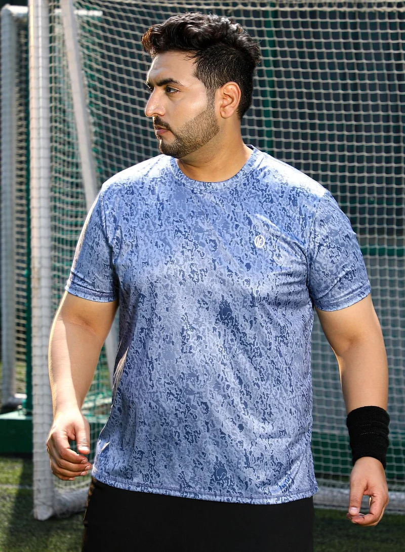 انستافاب بلس Instafab Plus Men's Prussian Blue Abstract Print Activewear T-Shirt For Casual Wear | Crew Neck | Short Sleeves | Plus Size Jersey T-Shirt Crafted With Comfort Fit For Everyday Wear