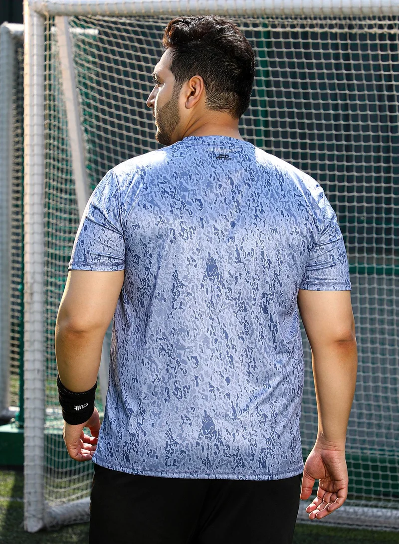 Instafab Plus  Men's Prussian Blue Abstract Print Activewear T-Shirt for Men | Best Price UAE