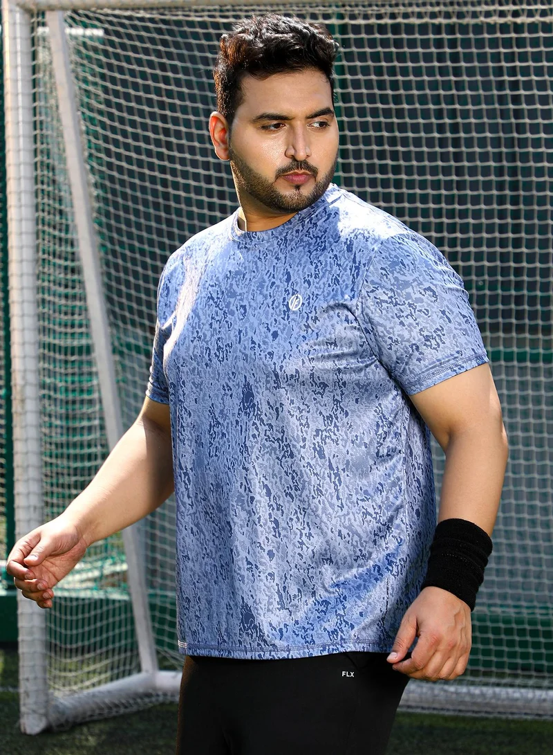 Instafab Plus  Men's Prussian Blue Abstract Print Activewear T-Shirt for Men | Best Price UAE