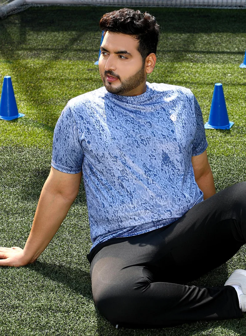 انستافاب بلس Instafab Plus Men's Prussian Blue Abstract Print Activewear T-Shirt For Casual Wear | Crew Neck | Short Sleeves | Plus Size Jersey T-Shirt Crafted With Comfort Fit For Everyday Wear