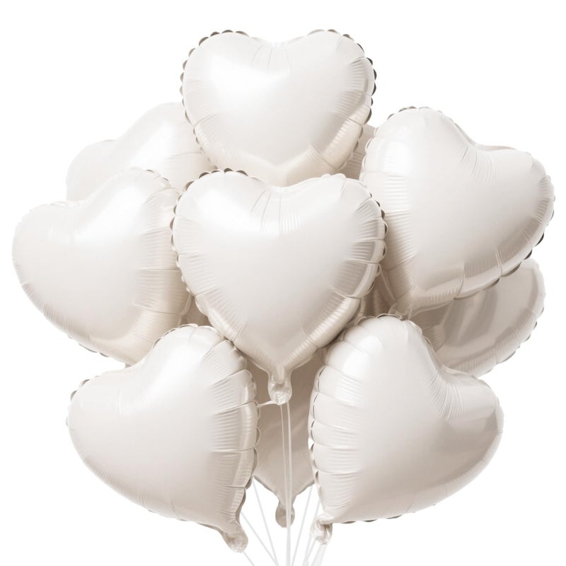 WEIKA 12 Pcs Cream White Heart Balloons 18 Inch Foil Balloons Heart Shaped Balloon White Birthday Decorations Love Balloon for Birthday Party Wedding Baby Shower Valentines Day Decorations - Image 3