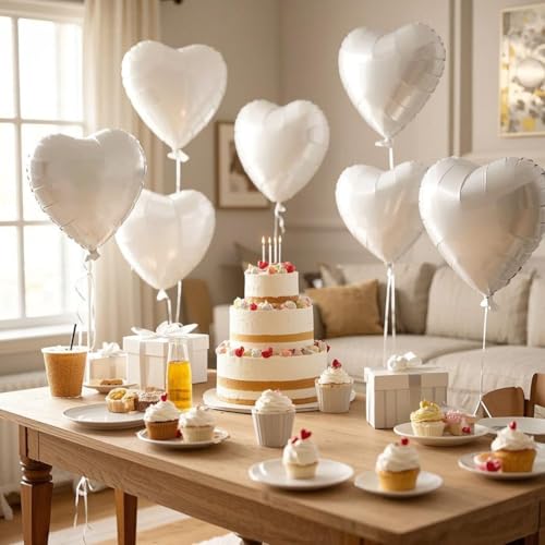 WEIKA 12 Pcs Cream White Heart Balloons 18 Inch Foil Balloons Heart Shaped Balloon White Birthday Decorations Love Balloon for Birthday Party Wedding Baby Shower Valentines Day Decorations - Image 5