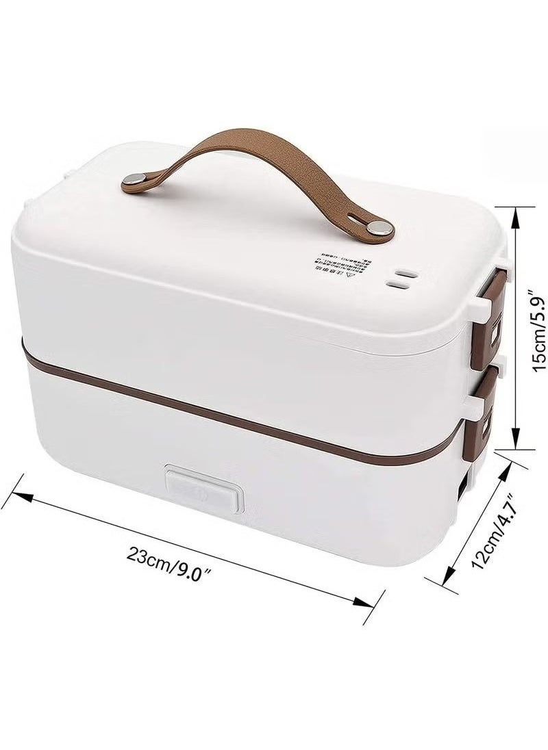 JWSISSIE Portable 2 Tier Electric Lunch Box 800ML Household Detachable 304 Stainless Steel 220V White  - Image 2