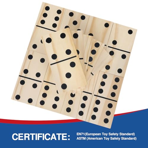 GOTHINK Giant Wooden Dominos Set for Adults and Kids,28pcs Jumbo Natural Wood Black-Dot Dominoes Tiles for Birthday/Holiday Family Party Games,Outdoor Camping Lawn and Backyard Activities 2-4 Players - Image 3