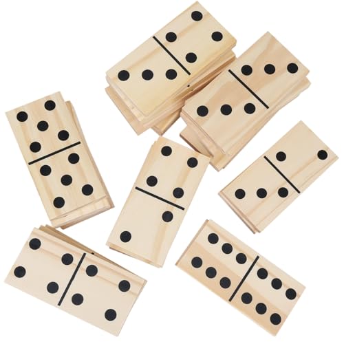 GOTHINK Giant Wooden Dominos Set for Adults and Kids,28pcs Jumbo Natural Wood Black-Dot Dominoes Tiles for Birthday/Holiday Family Party Games,Outdoor Camping Lawn and Backyard Activities 2-4 Players - Image 1