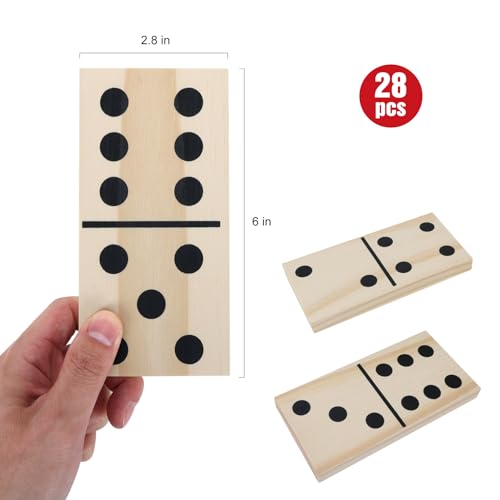 GOTHINK Giant Wooden Dominos Set for Adults and Kids,28pcs Jumbo Natural Wood Black-Dot Dominoes Tiles for Birthday/Holiday Family Party Games,Outdoor Camping Lawn and Backyard Activities 2-4 Players - Image 2