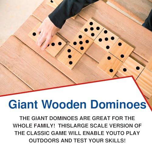 GOTHINK Giant Wooden Dominos Set for Adults and Kids,28pcs Jumbo Natural Wood Black-Dot Dominoes Tiles for Birthday/Holiday Family Party Games,Outdoor Camping Lawn and Backyard Activities 2-4 Players - Image 5