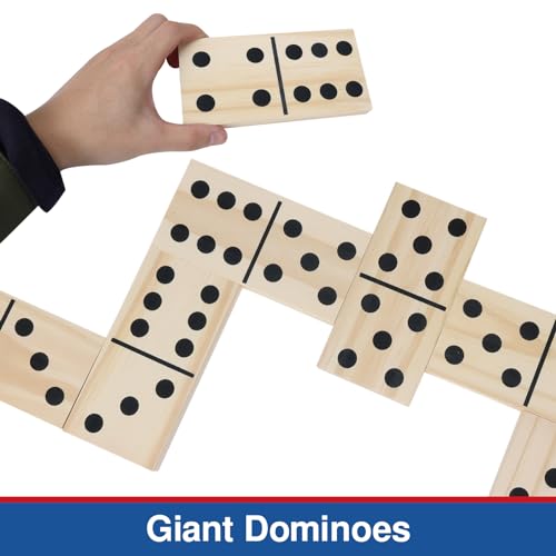 GOTHINK Giant Wooden Dominos Set for Adults and Kids,28pcs Jumbo Natural Wood Black-Dot Dominoes Tiles for Birthday/Holiday Family Party Games,Outdoor Camping Lawn and Backyard Activities 2-4 Players - Image 4