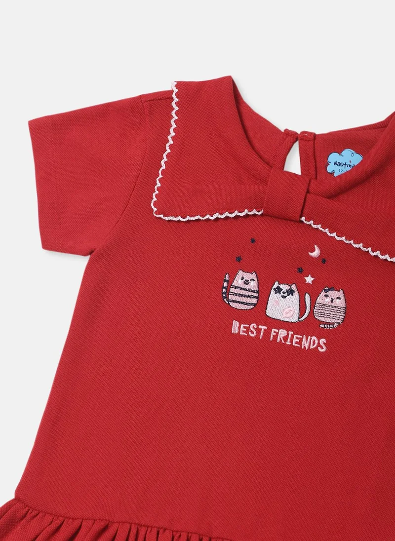 Nautinati Nautinati Girls' Cotton Pique Graphic Printed Dress With Bow Collar