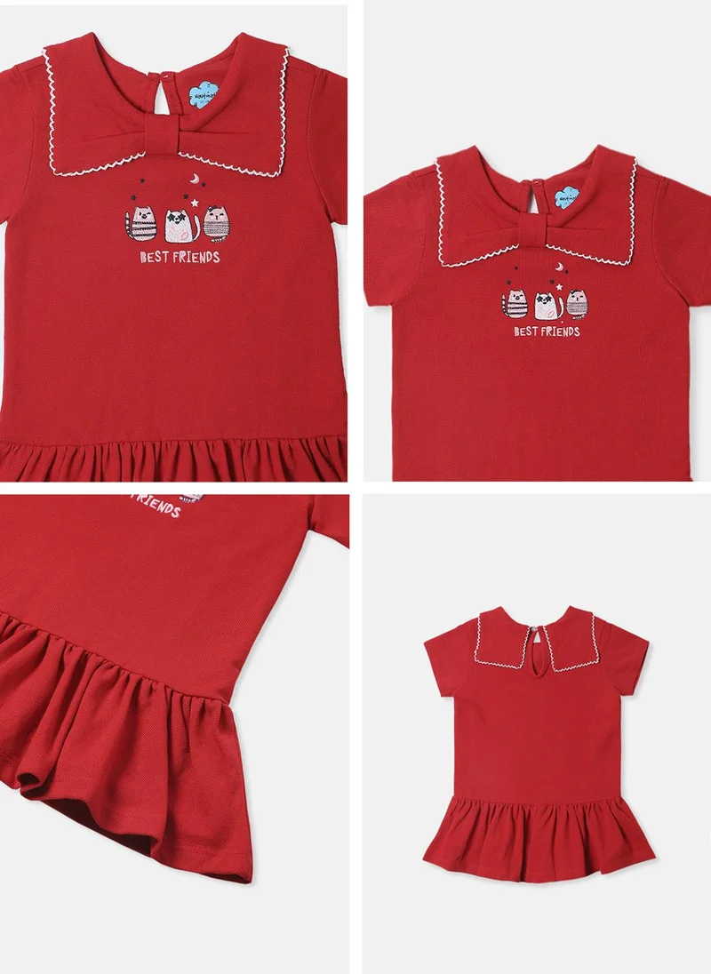 Nautinati Nautinati Girls' Cotton Pique Graphic Printed Dress With Bow Collar
