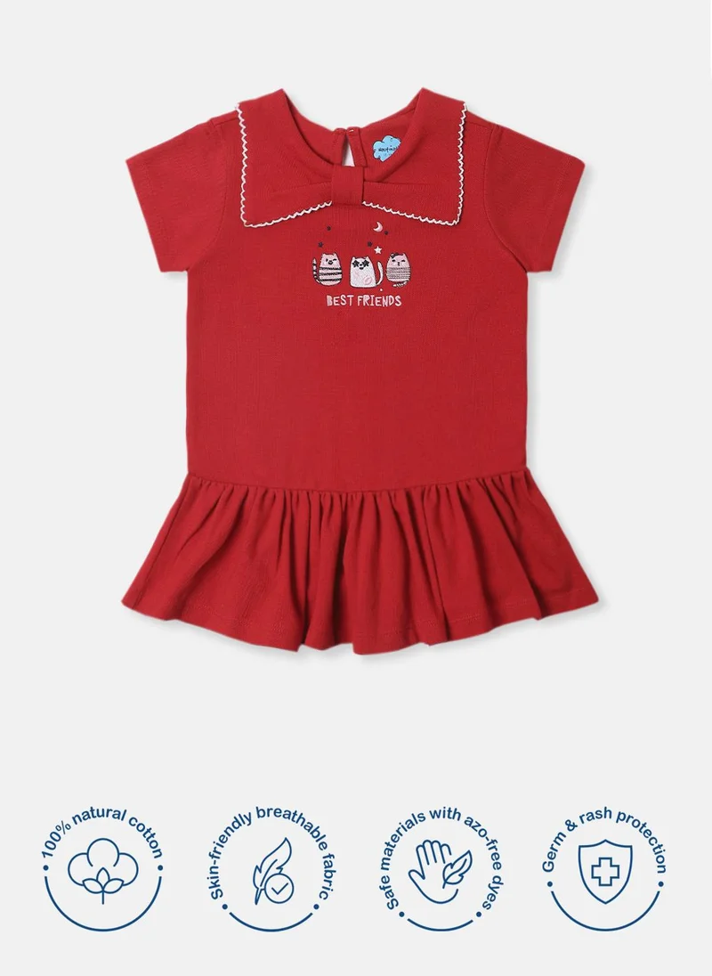 Nautinati Nautinati Girls' Cotton Pique Graphic Printed Dress With Bow Collar