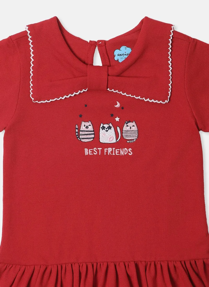 Nautinati Nautinati Girls' Cotton Pique Graphic Printed Dress With Bow Collar
