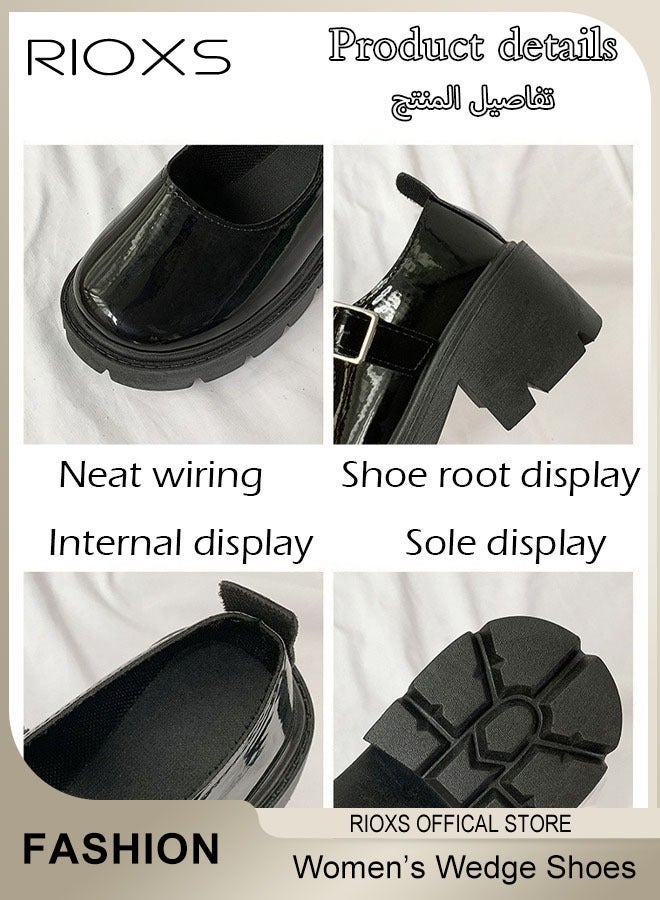 ريوكس Women's Mary Jane Shoes, Vintage Lolita Chunky Shoes For Women, Fashion Wedge Patent Leather Shoes, Casual Round Toe Platform Shoes, Classic Dress Shoes For Women, Ladies Gothic Shoes, Girls School Uniform Pumps Shoes, Dressy Shoes For Business Daily Wear - Image 4