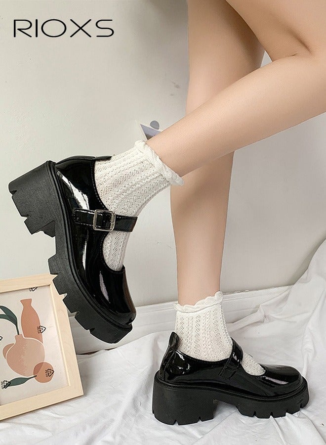 ريوكس Women's Mary Jane Shoes, Vintage Lolita Chunky Shoes For Women, Fashion Wedge Patent Leather Shoes, Casual Round Toe Platform Shoes, Classic Dress Shoes For Women, Ladies Gothic Shoes, Girls School Uniform Pumps Shoes, Dressy Shoes For Business Daily Wear - Image 2