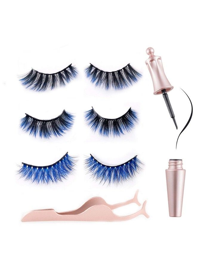 miaowang 6D Magnetic Blue Eyelashes And Magnetic Eyeliner Kit 3 Style With Tweezers (3 Pairs Blue) - Image 2