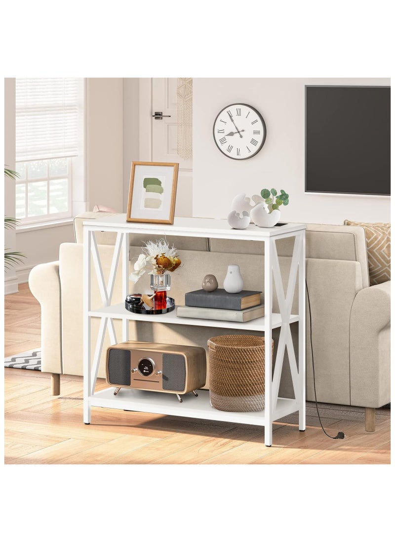 Chulovs 3 Tier 100 * 35cm Adjustable Console Table with Charging Station, Entryway Table, Sideboard Coffee Corner with Storage Shelf and Power Outlet for Couch Hallway Entrance Living Room (white)  - Image 1