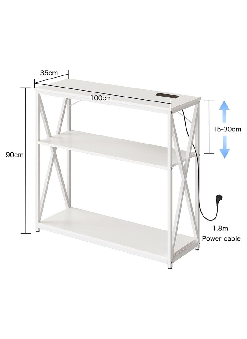 Chulovs 3 Tier 100 * 35cm Adjustable Console Table with Charging Station, Entryway Table, Sideboard Coffee Corner with Storage Shelf and Power Outlet for Couch Hallway Entrance Living Room (white)  - Image 2