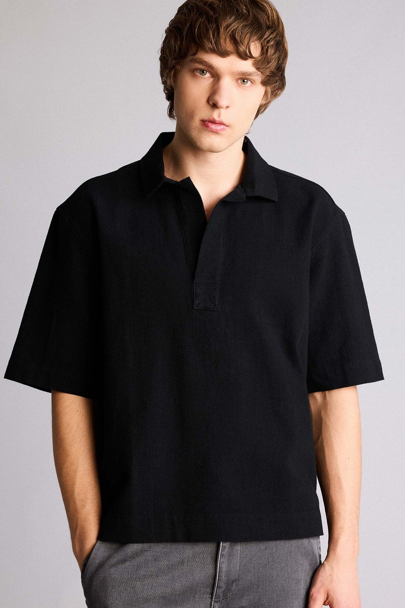 DeFacto Black Man Boxy Fit 100% Cotton Shirt Casual - Image 1