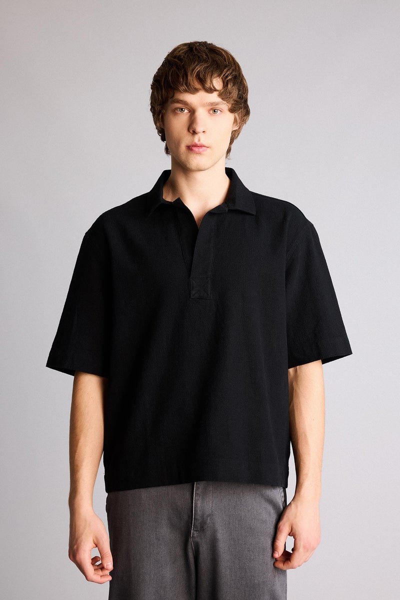 DeFacto Black Man Boxy Fit 100% Cotton Shirt Casual - Image 3