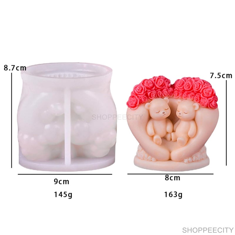 Shoppeecity Bear Shape Candle Making Silicone Molds 3D Teddy Bear Candle Silicone Mould Heart Shaped Love Couple Rose Flower Bear Mold for DIY Handmade Chocolate Mousse Dessert Soap Resin Art Craft Making Valentines Day Decor Gifts Large - Image 4