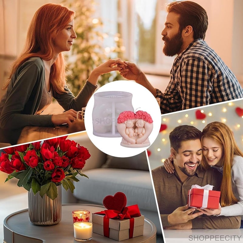 Shoppeecity Bear Shape Candle Making Silicone Molds 3D Teddy Bear Candle Silicone Mould Heart Shaped Love Couple Rose Flower Bear Mold for DIY Handmade Chocolate Mousse Dessert Soap Resin Art Craft Making Valentines Day Decor Gifts Large - Image 5