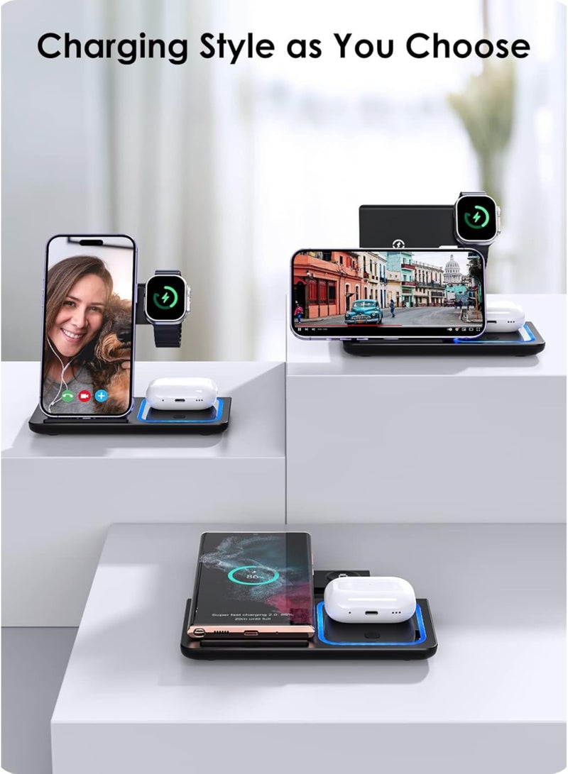 onikuma 3-in-1 Wireless Charging Station for Apple & Samsung | Fast Charger Stand for iPhone 14 13 12 11 Pro Max XS 8, AirPods 3/2/Pro, iWatch 8-2 | Foldable Dock | Portable & Compact –  Black  - Image 3