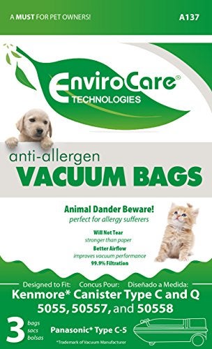 ENVIROCARE أكياس غبار مكنسة كهربائية بديلة لتنقية المواد المسببة للحساسية من إنفايروكير مصممة لتناسب نوع C/Q من كينمور، 50555، 50558، 50557 ونوع C-5 من باناسونيك - عبوة 3 - Image 2
