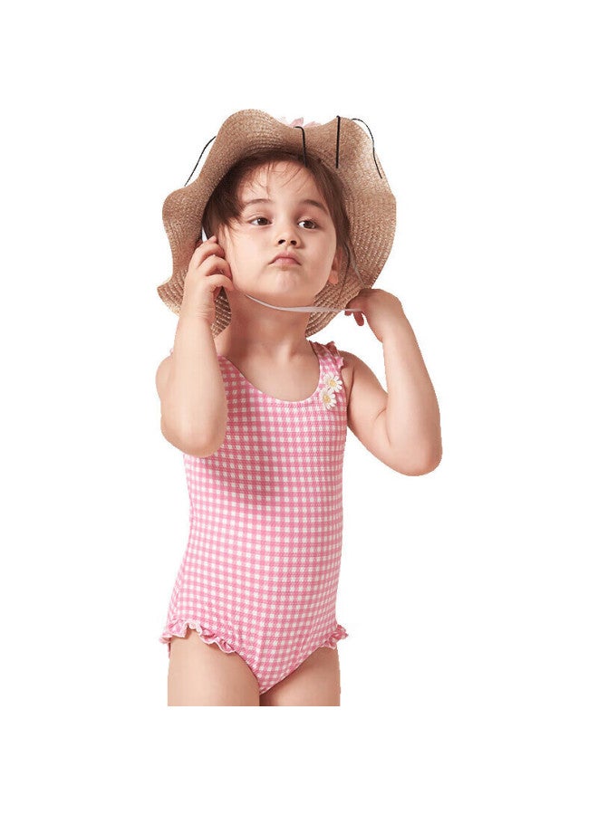 Yizi Girls' One-piece Swimsuit, Toddler Triangle Hot Spring Swimwear, Ezi18g002, Pink And White Plaid, 100cm - Image 5