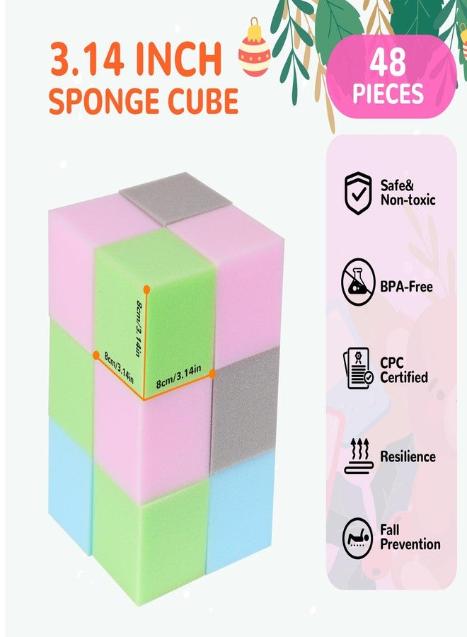 FUBOTRAD 48PCS Kids Foam Blocks for Ball Pit - 3" Square Foam Blocks and Foam Cubes for Foam Pit, Soft Play Equipment, Toddler Gymnastics & Parkour Equipment - Blue/Pink/Green/Grey - Image 2