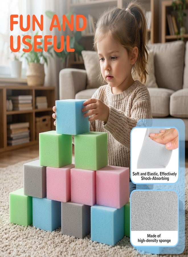 FUBOTRAD 48PCS Kids Foam Blocks for Ball Pit - 3" Square Foam Blocks and Foam Cubes for Foam Pit, Soft Play Equipment, Toddler Gymnastics & Parkour Equipment - Blue/Pink/Green/Grey - Image 4